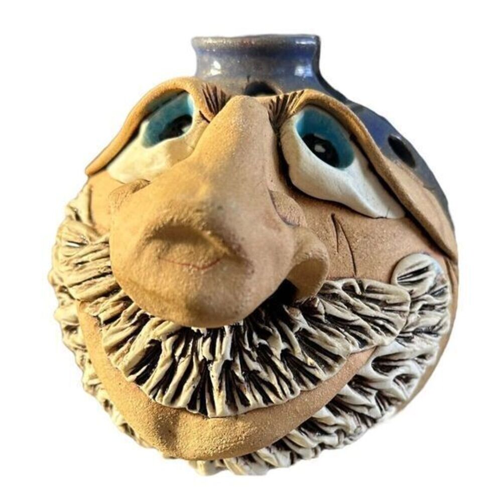 Signed Decker Ceramic Mugly Pottery‎ Mustache Man Big Nose Vintage Joseph Decker